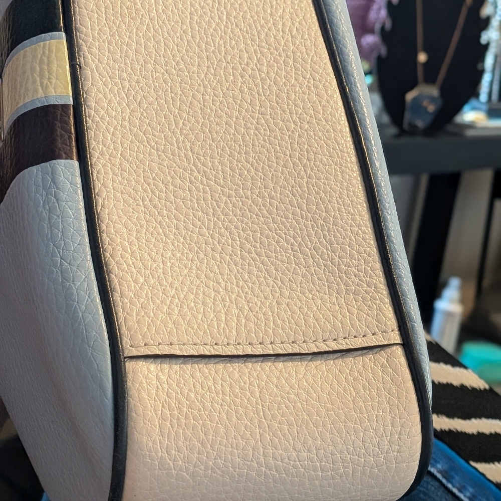 Coach Jes Camera Striped Pebbles Leather With Pebbled Leather Zebra Guitar Strap - Picture 12 of 16